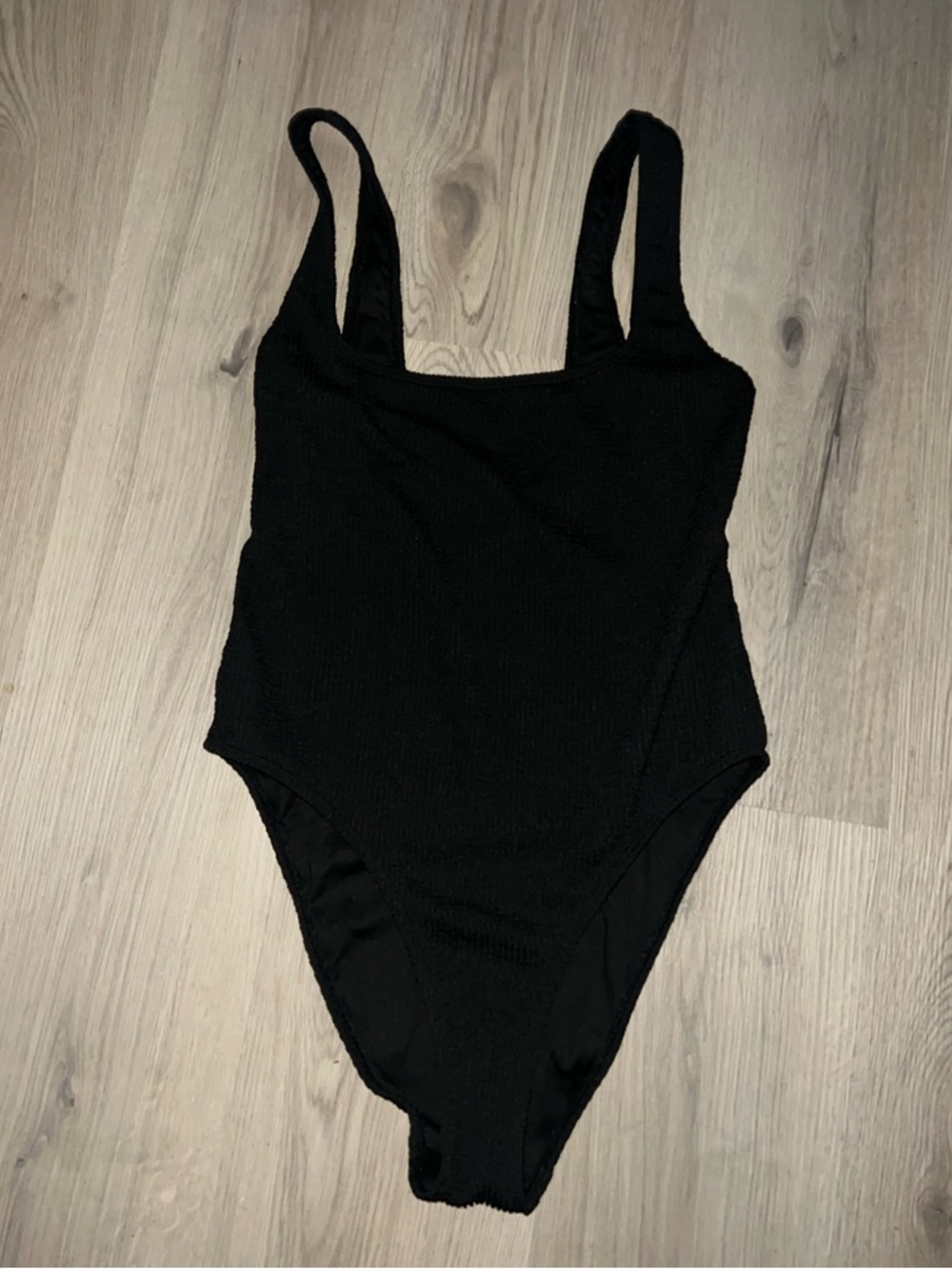 South Beach Black One Piece Swimsuit Size 8 Brazilian Cut Low Back Square Neck